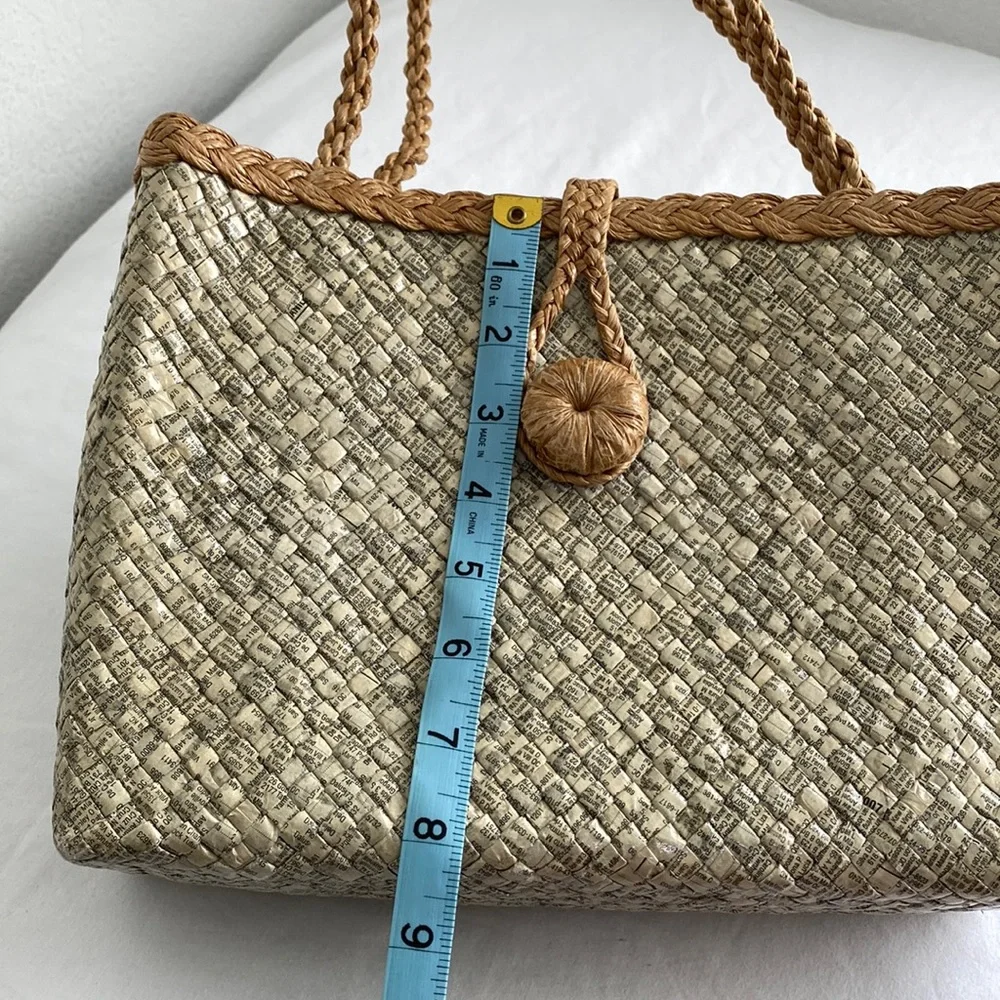 FUJI Eco-Friendly Recycled Material w Straw Shoulder Handbag Zipper Closure Top